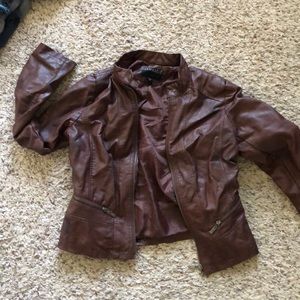 Brown leather motorcycle jacket